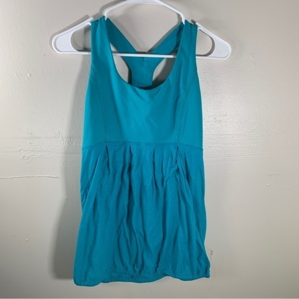 lululemon “Power Dance” tank teal Yoga gym workout top Blue racerback +tote bag